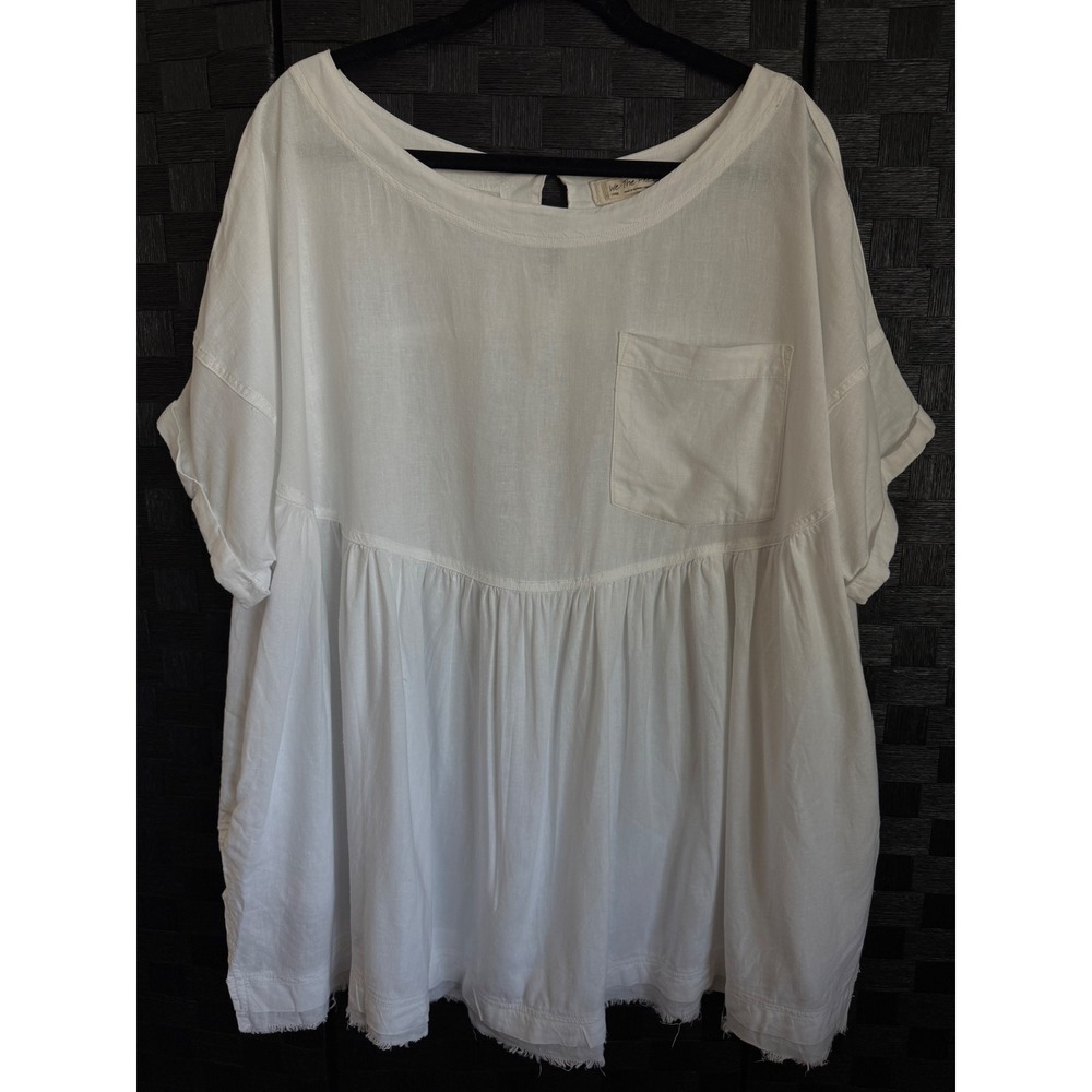 Free People We The Free Moon City Top L White Linen Blend Oversize Babydoll Boho